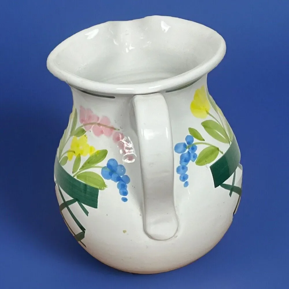 Italian Ceramic‎ Pitcher Jug Nordstrom Floral Cottagecore Vase Italy Made White